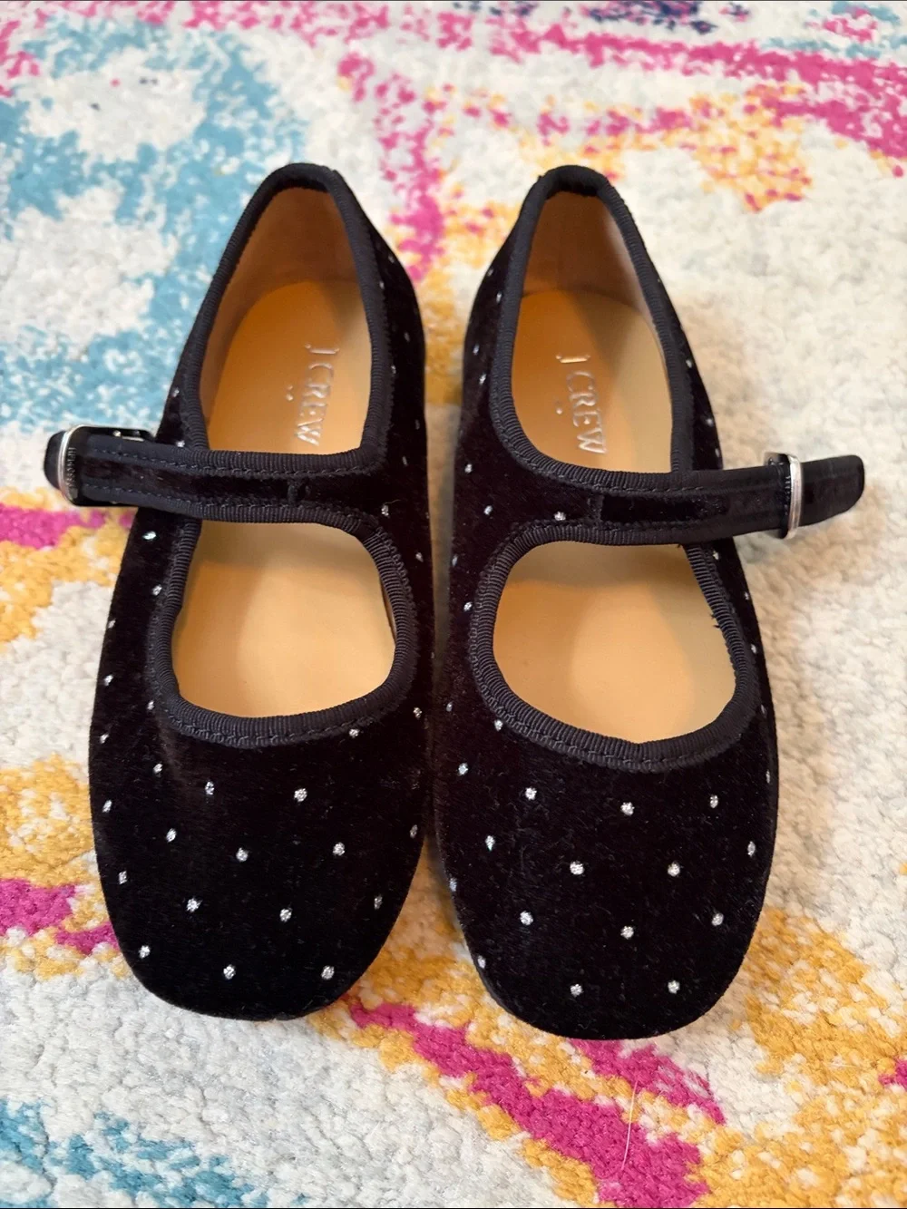 J. Crew Black Velvet Mary Jane Shoes with Sparkle Studs